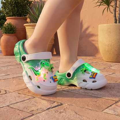 Zoccoli LED a forma di dinosauro per bambini – Scarpe estive e da spiaggia luminose e antiscivolo per il giardino e la spiaggia