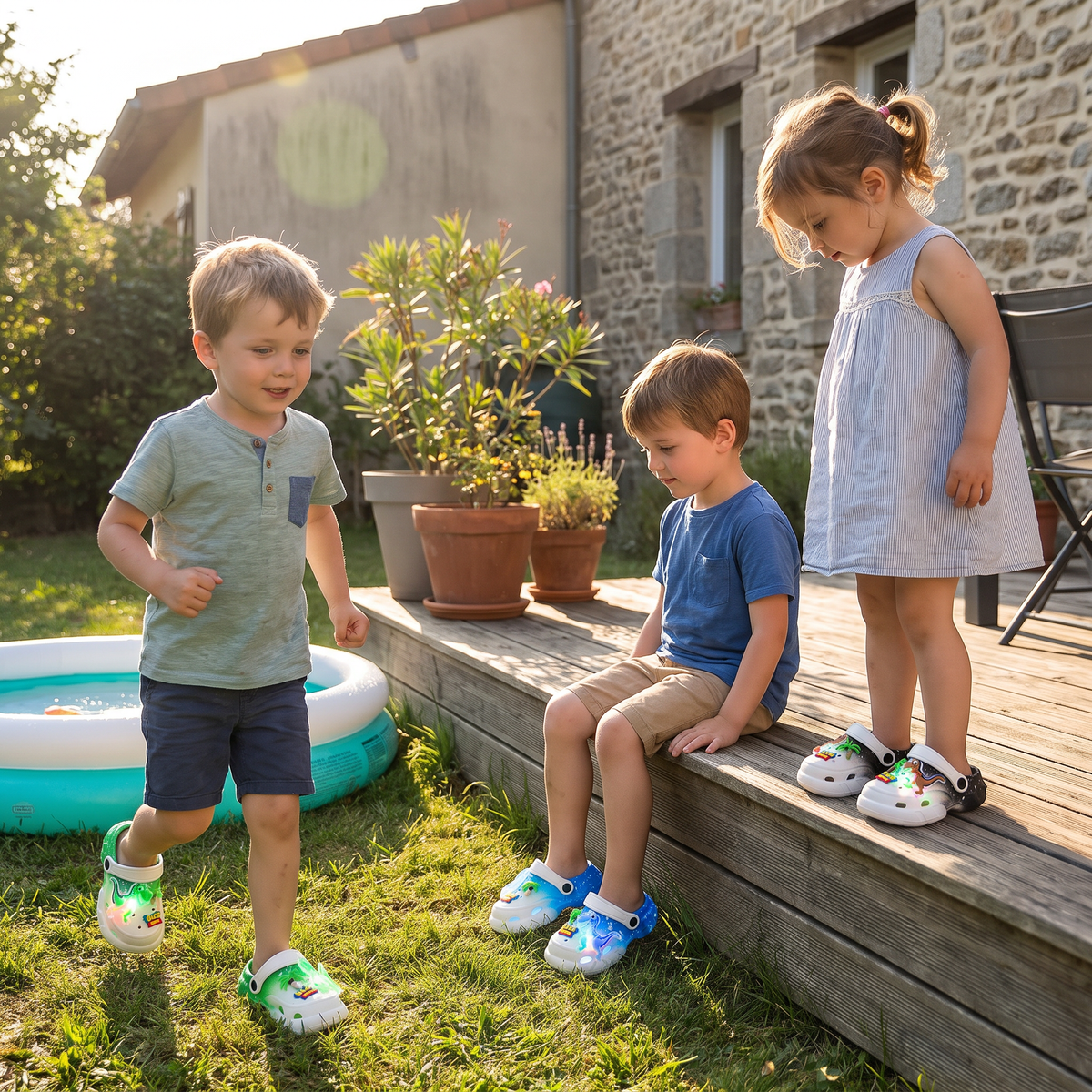 Zoccoli LED a forma di dinosauro per bambini – Scarpe estive e da spiaggia luminose e antiscivolo per il giardino e la spiaggia