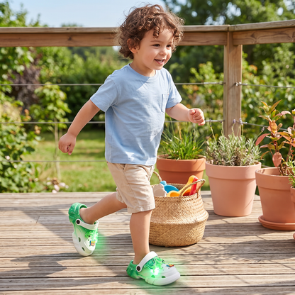 Zoccoli LED a forma di dinosauro per bambini – Scarpe estive e da spiaggia luminose e antiscivolo per il giardino e la spiaggia