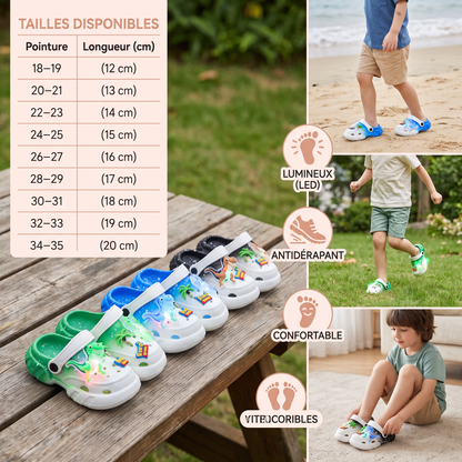 Zoccoli LED a forma di dinosauro per bambini – Scarpe estive e da spiaggia luminose e antiscivolo per il giardino e la spiaggia