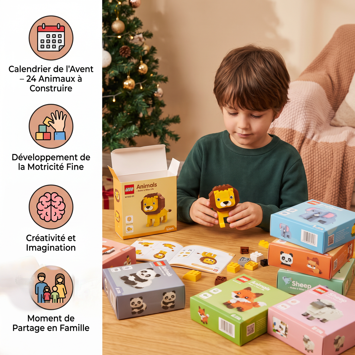 Joli calendrier de l’Avent avec des petits animaux à construire pour enfants