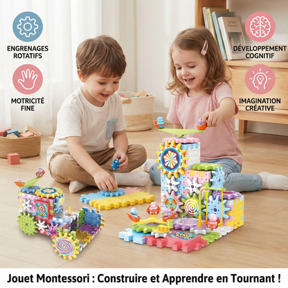 Jouet Montessori de construction à engrenages rotatifs