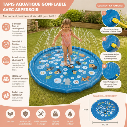 Tapis Aquatique Gonflable pour Enfants avec Aspersoir – Tapis de Jeu Aquatique Extérieur pour Jardin et Plage
