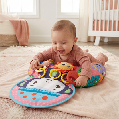 Coussin d'Entraînement pour Bébé pour le Temps Sur le Ventre avec Arche de Jeu – Soutient le Développement Sensoriel et la Croissance Précoce
