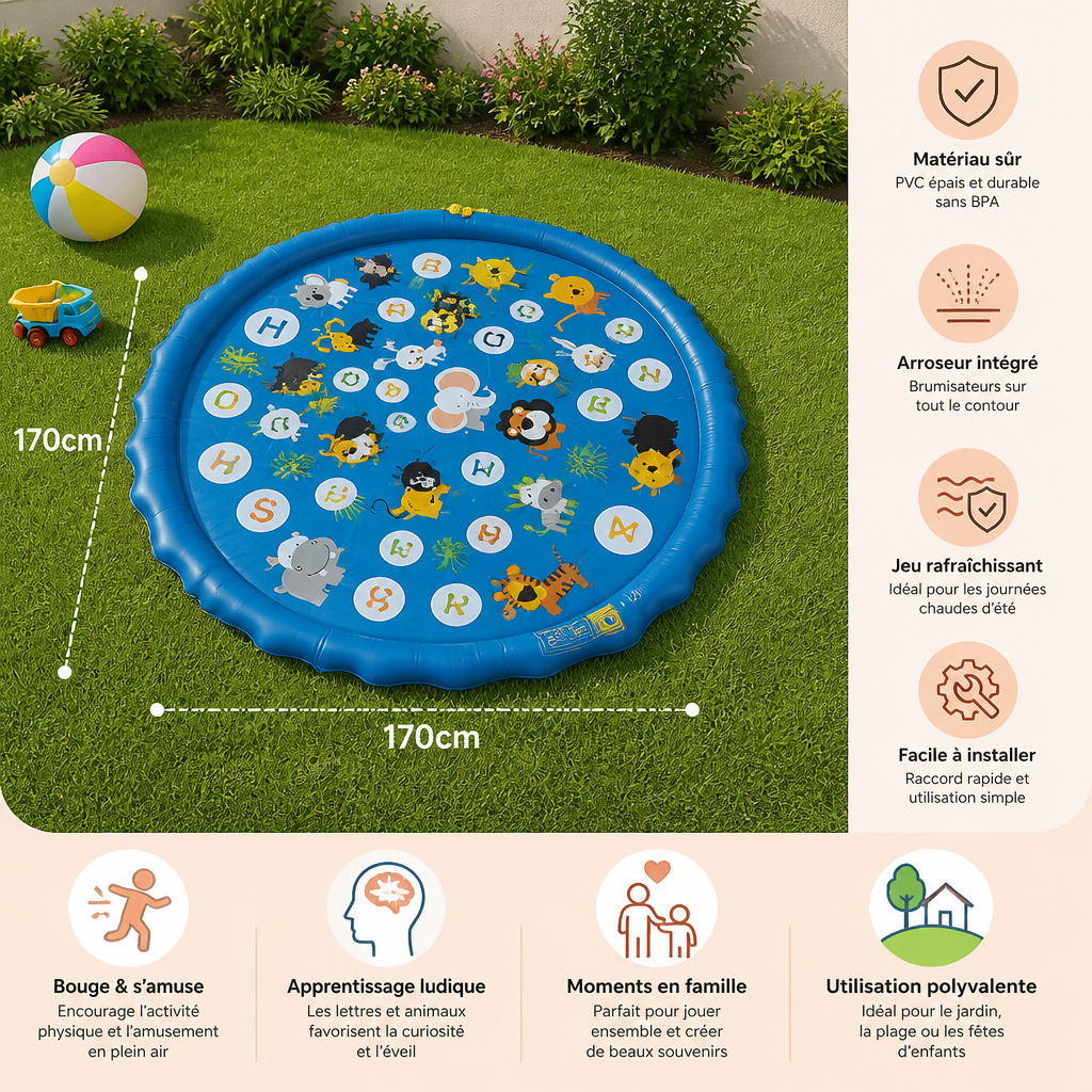 Tapis Aquatique Gonflable pour Enfants avec Aspersoir – Tapis de Jeu Aquatique Extérieur pour Jardin et Plage