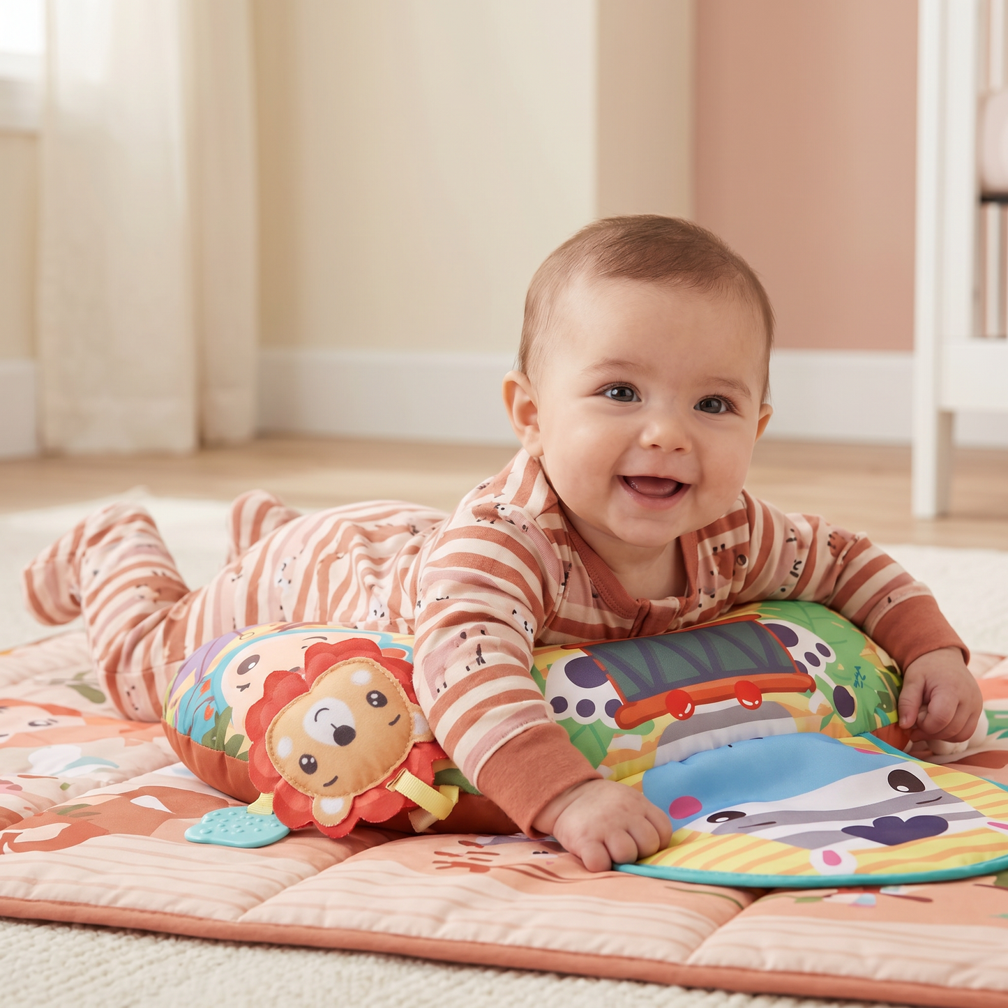 Coussin d'Entraînement pour Bébé pour le Temps Sur le Ventre avec Arche de Jeu – Soutient le Développement Sensoriel et la Croissance Précoce
