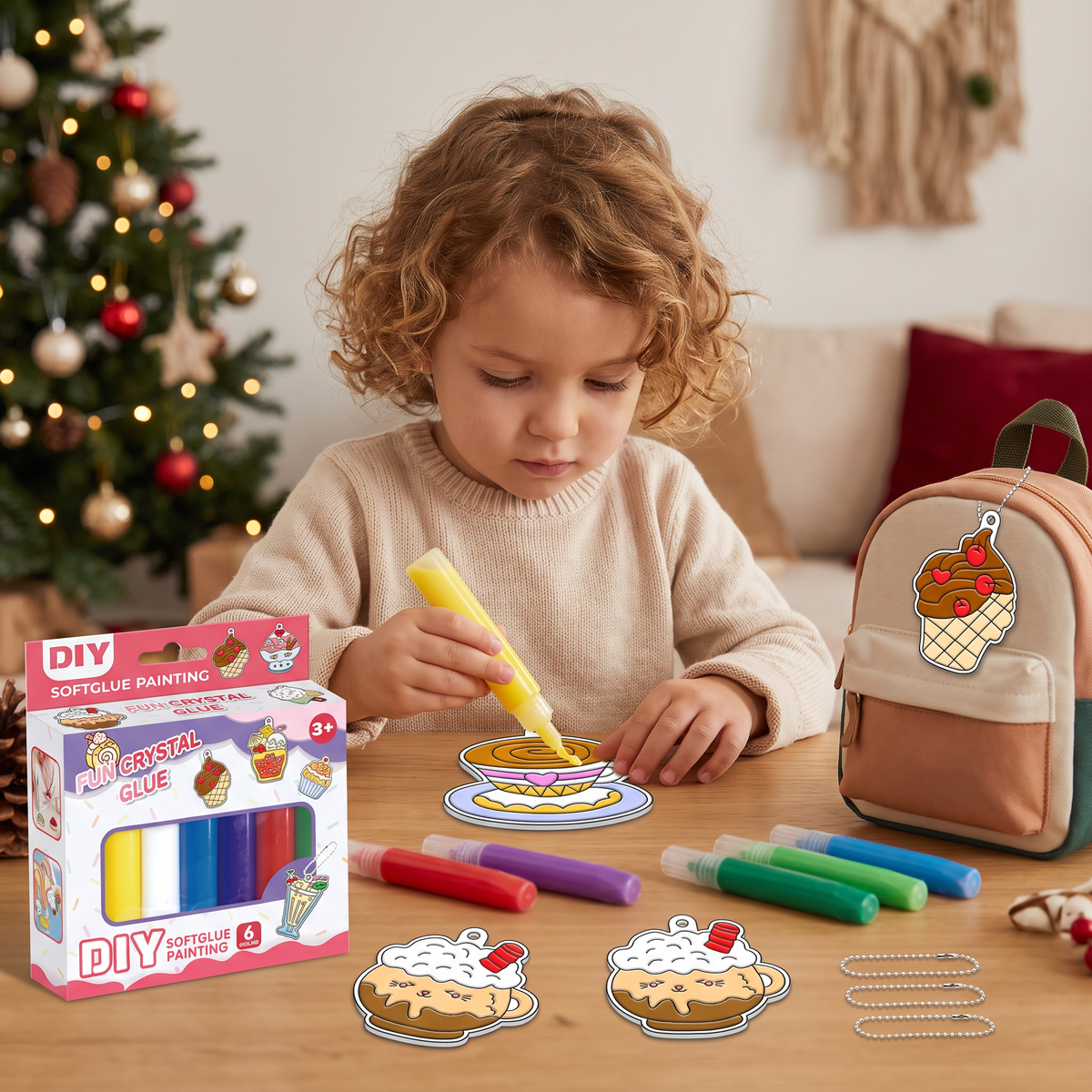 Kit créatif DIY de Noël pour enfants pour décorer des ornements avec de la peinture, sans colle ni cuisson