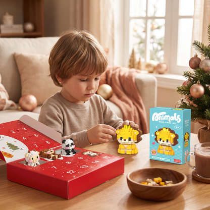 Joli calendrier de l’Avent avec des petits animaux à construire pour enfants
