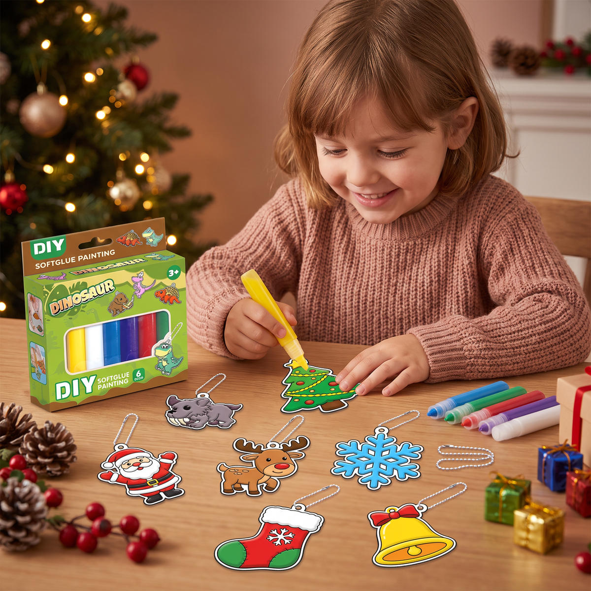 Kit créatif DIY de Noël pour enfants pour décorer des ornements avec de la peinture, sans colle ni cuisson