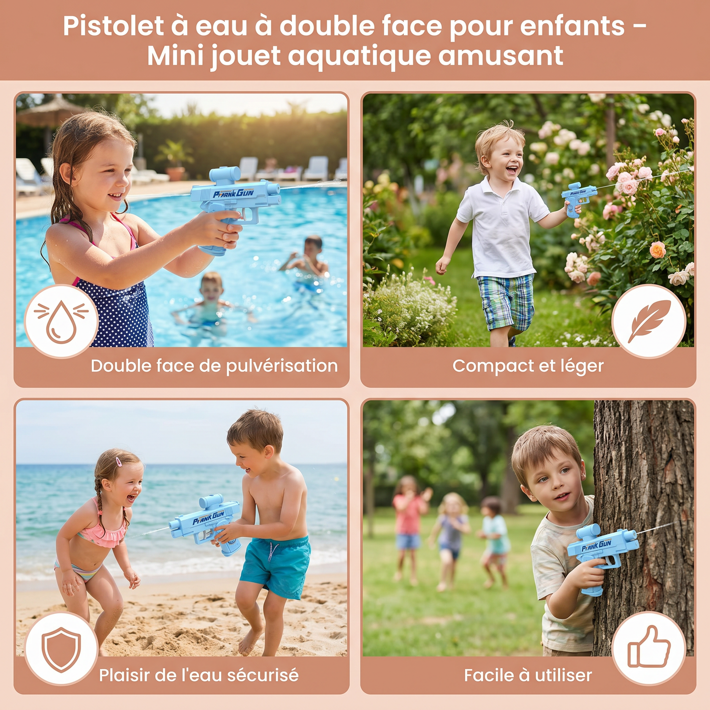 Pistolet à eau à double face pour enfants – Mini jouet aquatique amusant