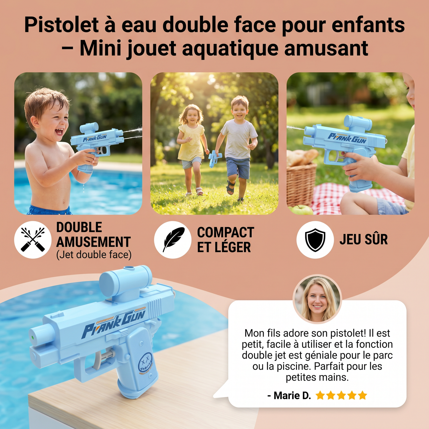 Pistolet à eau à double face pour enfants – Mini jouet aquatique amusant