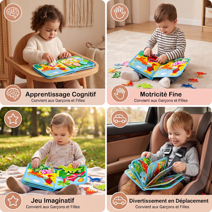 Livre d’Activités Montessori 8-en-1 en Forme de Dinosaure pour Tout-Petits