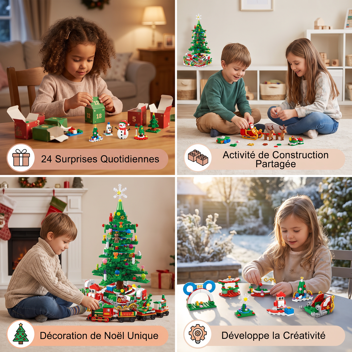 Calendrier de l’Avent avec Blocs de Construction en Forme de Sapin de Noël pour Enfants