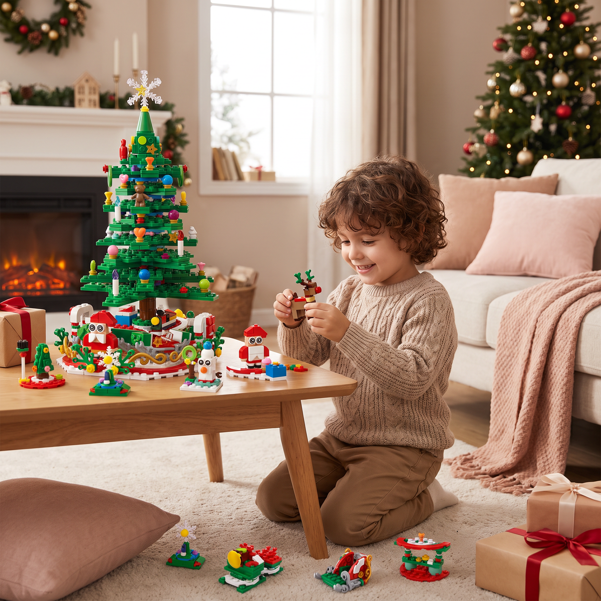 Calendrier de l’Avent avec Blocs de Construction en Forme de Sapin de Noël pour Enfants