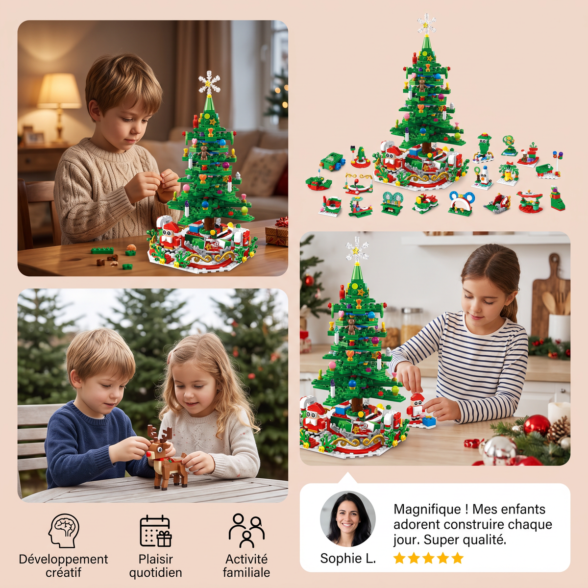 Calendrier de l’Avent avec Blocs de Construction en Forme de Sapin de Noël pour Enfants