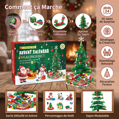 Calendrier de l’Avent avec Blocs de Construction en Forme de Sapin de Noël pour Enfants