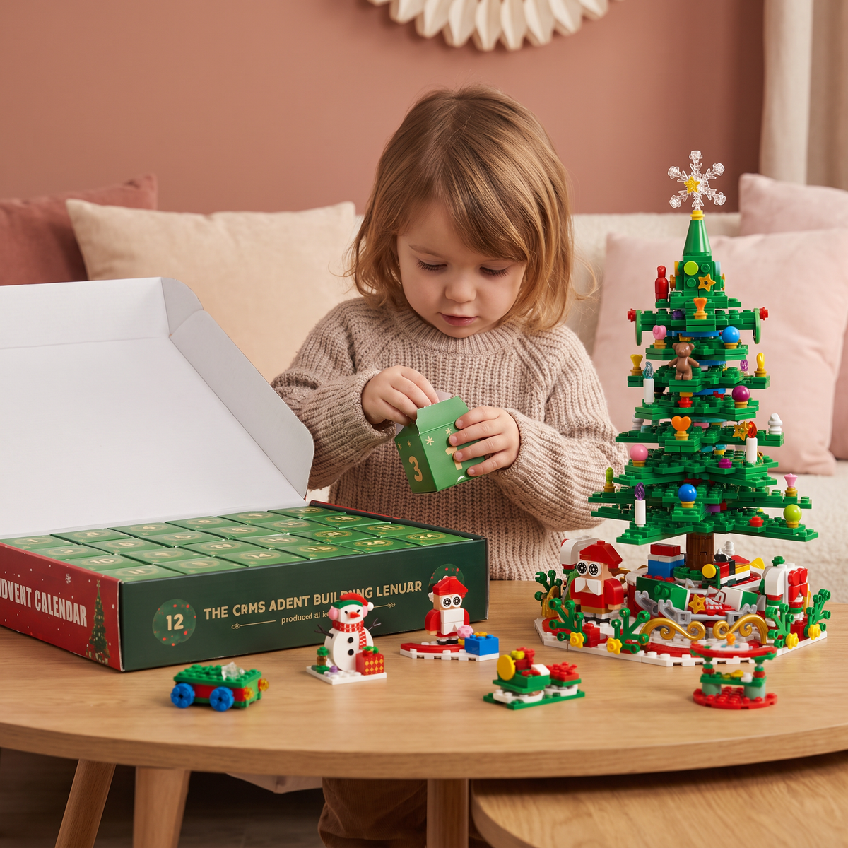 Calendrier de l’Avent avec Blocs de Construction en Forme de Sapin de Noël pour Enfants