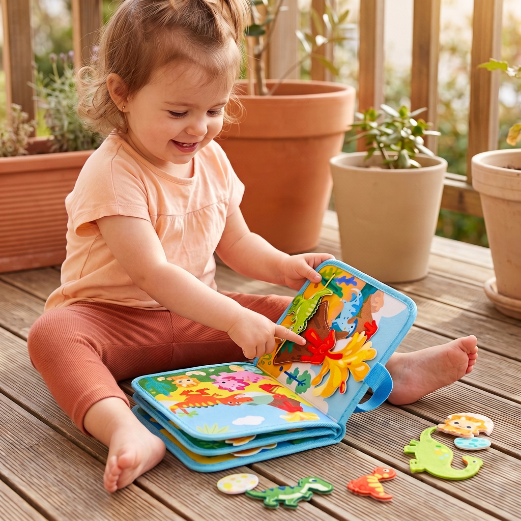Livre d’Activités Montessori 8-en-1 en Forme de Dinosaure pour Tout-Petits