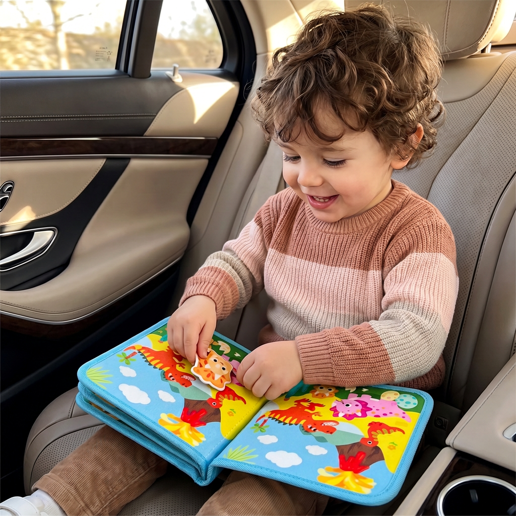 Livre d’Activités Montessori 8-en-1 en Forme de Dinosaure pour Tout-Petits