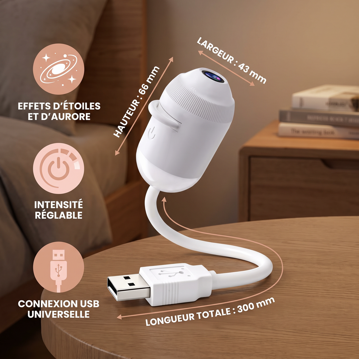 Projecteur de Galaxie USB NightSky à Intensité Réglable avec Effets d’Étoiles et d’Aurore