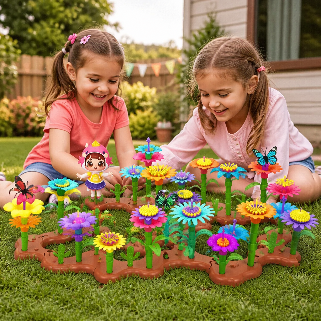Jeu d’assemblage jardin de fleurs pour enfants – jouet créatif de plantation et d’apprentissage pour petits jardiniers