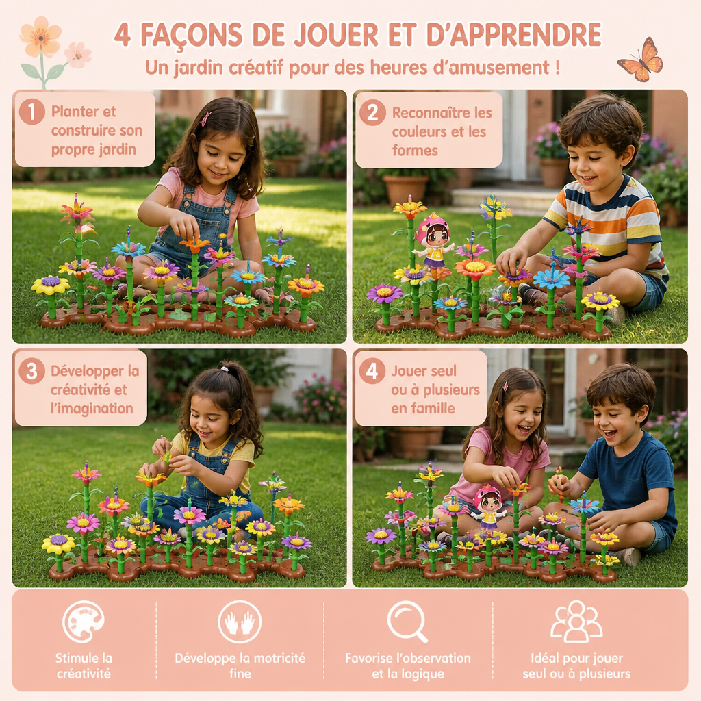 Jeu d’assemblage jardin de fleurs pour enfants – jouet créatif de plantation et d’apprentissage pour petits jardiniers