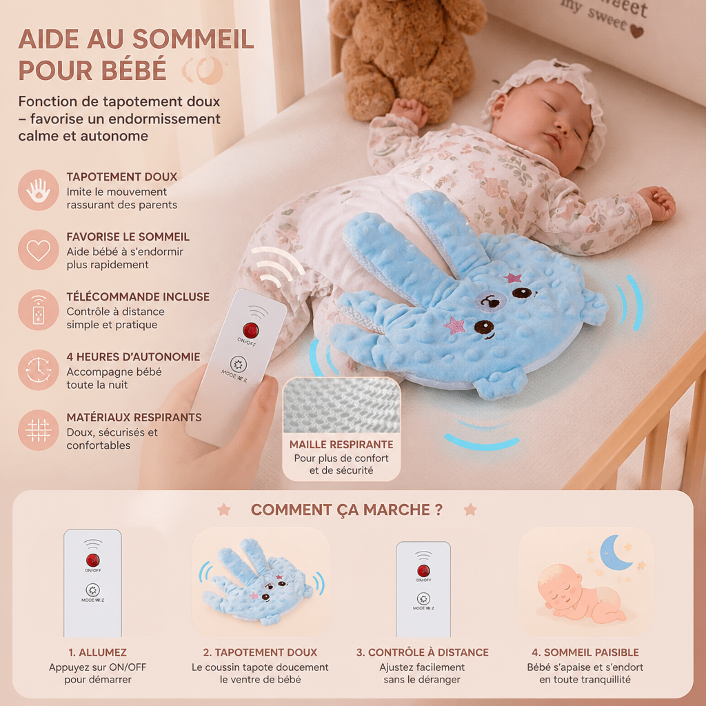 Aide au sommeil pour bébé avec fonction de tapotement doux – favorise un endormissement calme et autonome