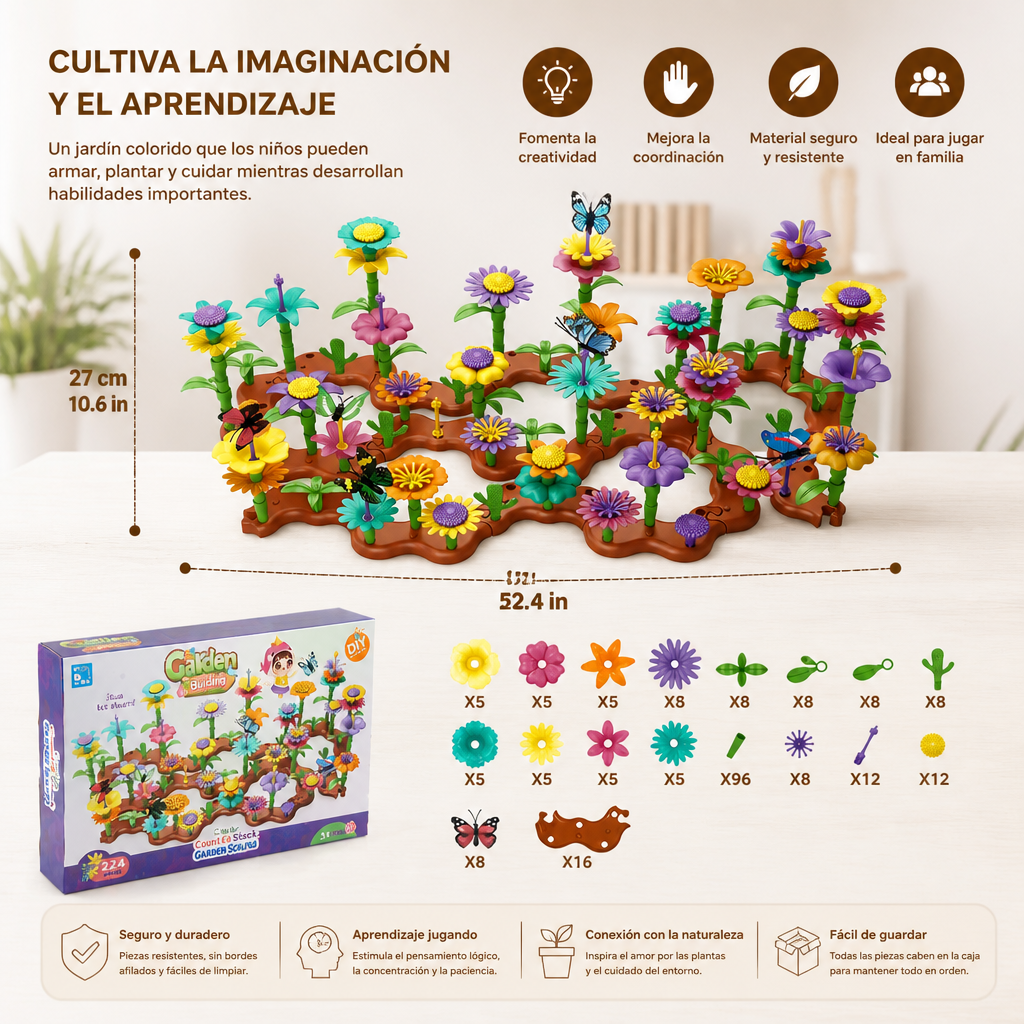 Jeu d’assemblage jardin de fleurs pour enfants – jouet créatif de plantation et d’apprentissage pour petits jardiniers