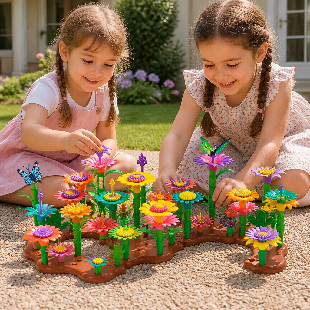 Jeu d’assemblage jardin de fleurs pour enfants – jouet créatif de plantation et d’apprentissage pour petits jardiniers