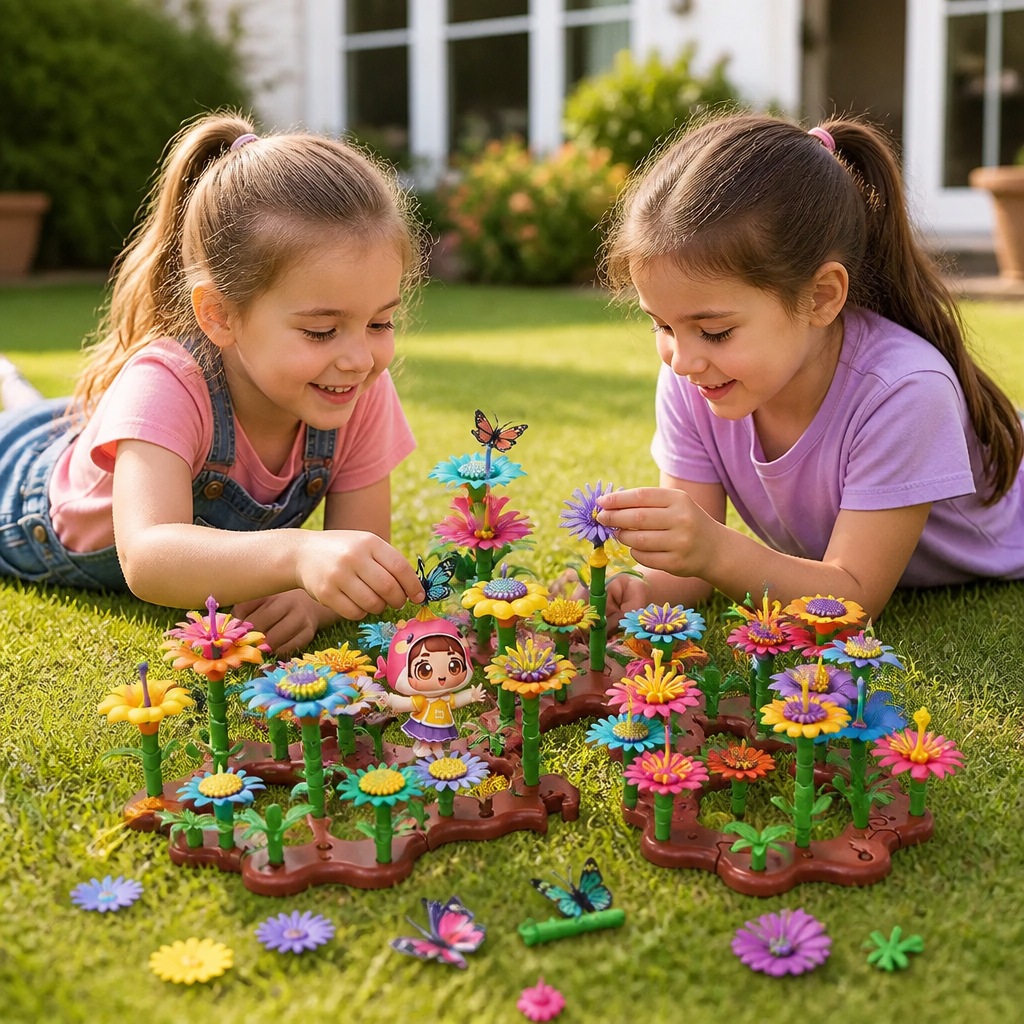 Jeu d’assemblage jardin de fleurs pour enfants – jouet créatif de plantation et d’apprentissage pour petits jardiniers