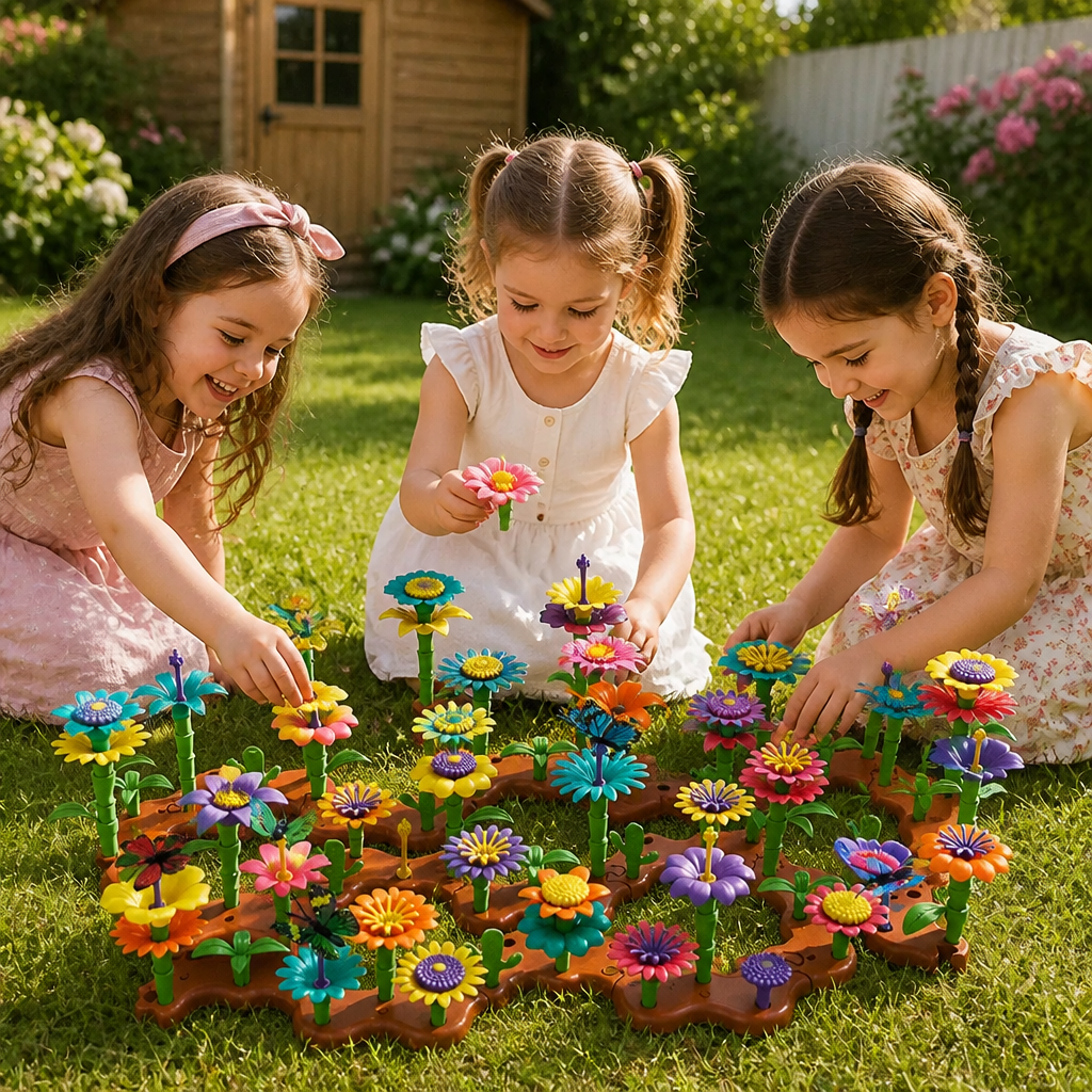 Jeu d’assemblage jardin de fleurs pour enfants – jouet créatif de plantation et d’apprentissage pour petits jardiniers