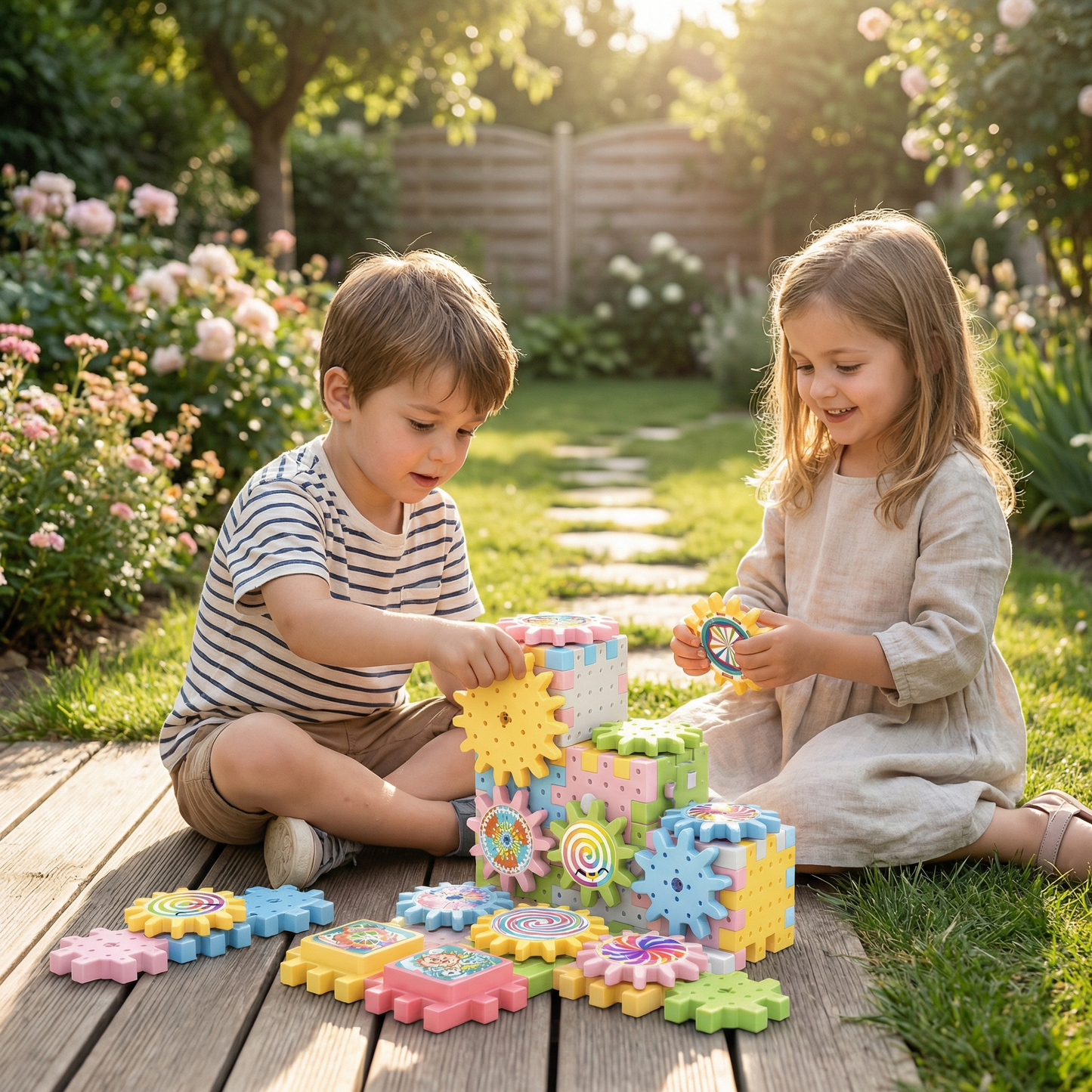Jouet Montessori de construction à engrenages rotatifs
