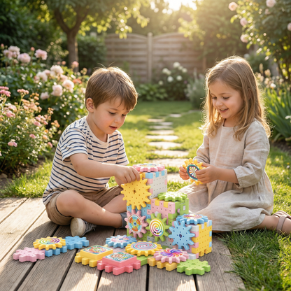 Jouet Montessori de construction à engrenages rotatifs