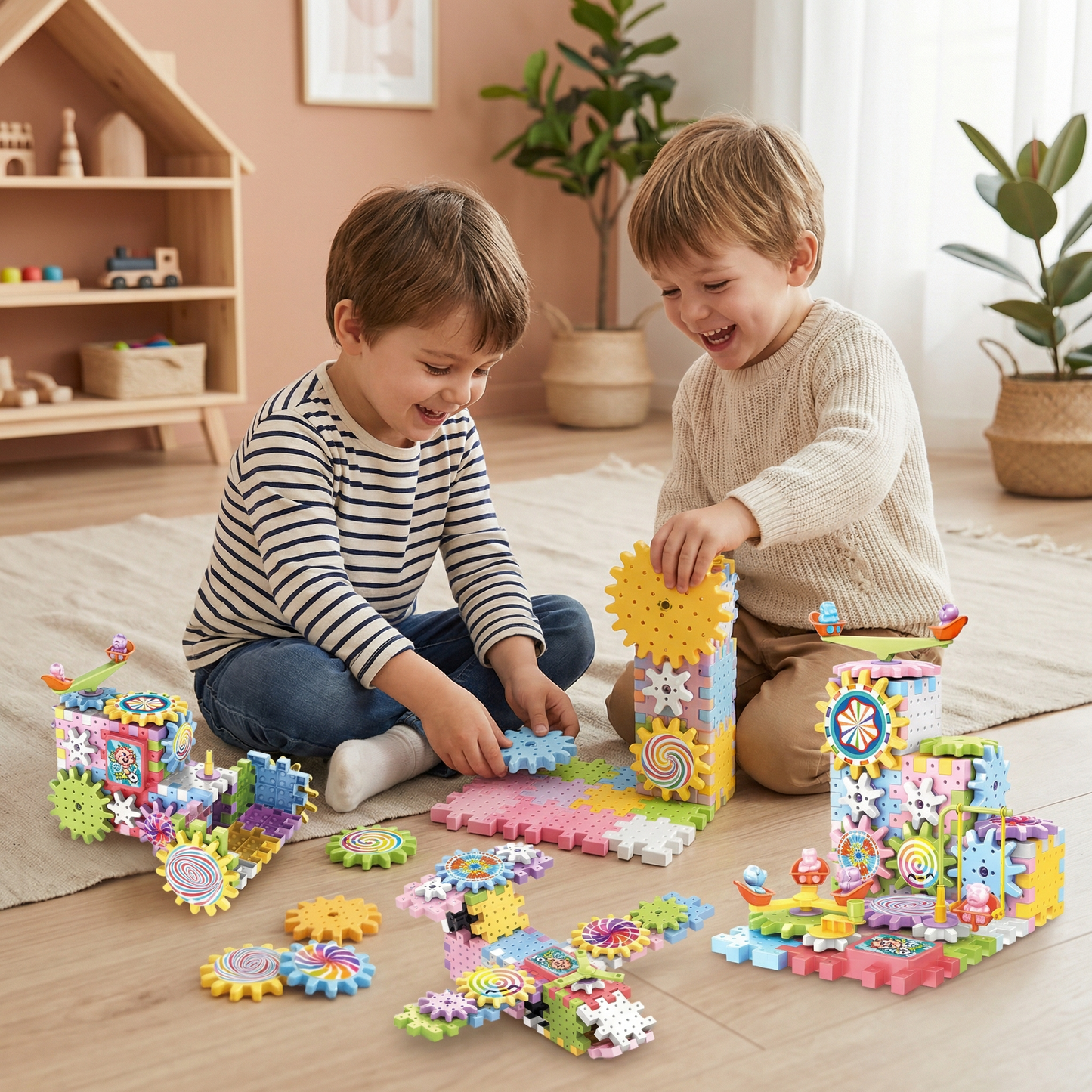 Jouet Montessori de construction à engrenages rotatifs
