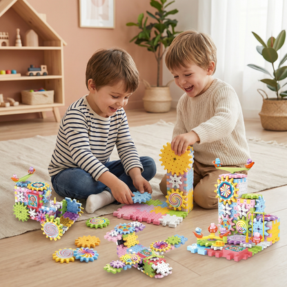 Jouet Montessori de construction à engrenages rotatifs