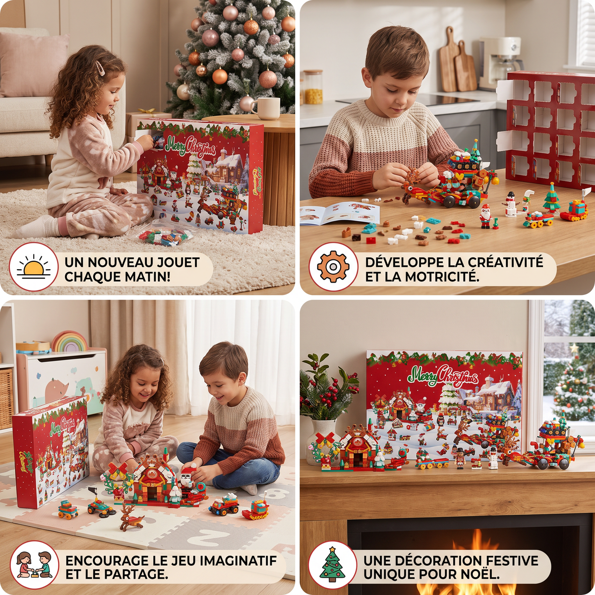 Calendrier de l’Avent avec Blocs de Construction – Village de Noël pour Enfants