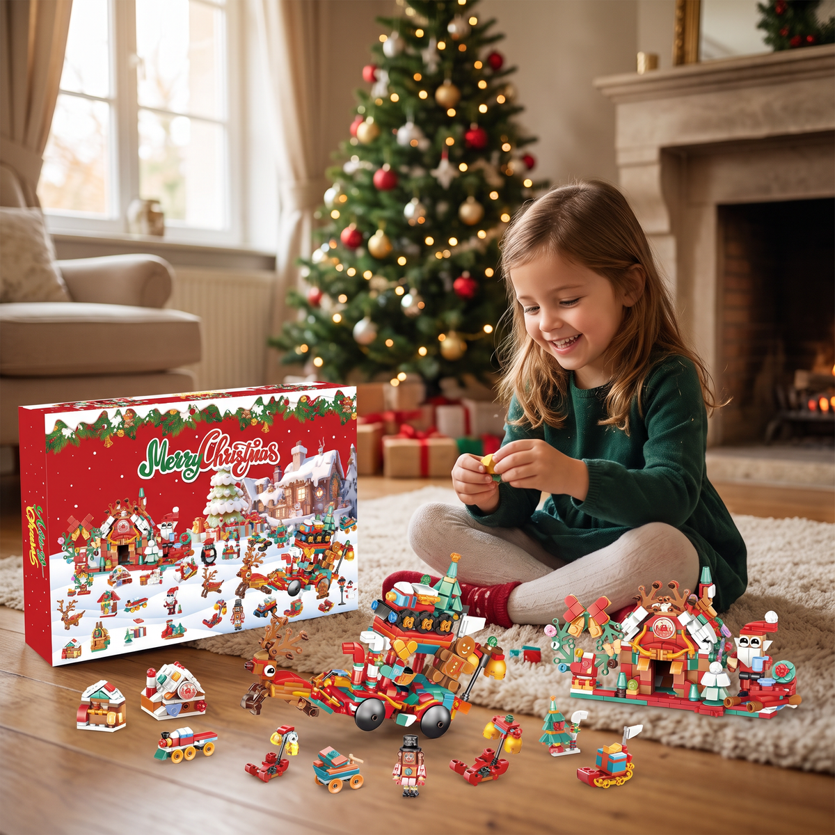 Calendrier de l’Avent avec Blocs de Construction – Village de Noël pour Enfants