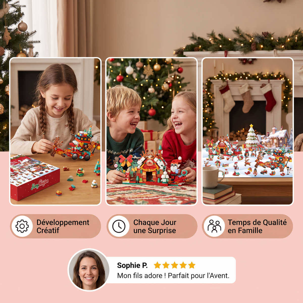 Calendrier de l’Avent avec Blocs de Construction – Village de Noël pour Enfants