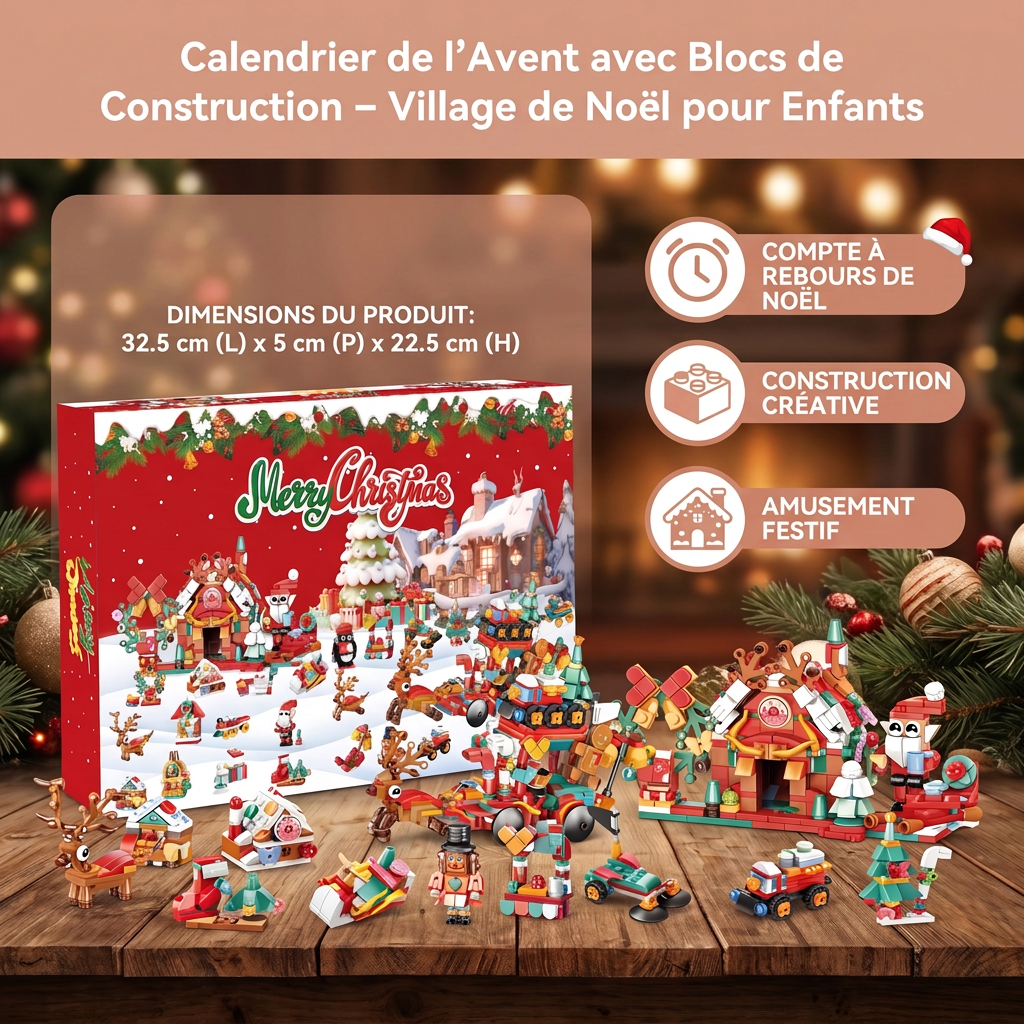 Calendrier de l’Avent avec Blocs de Construction – Village de Noël pour Enfants