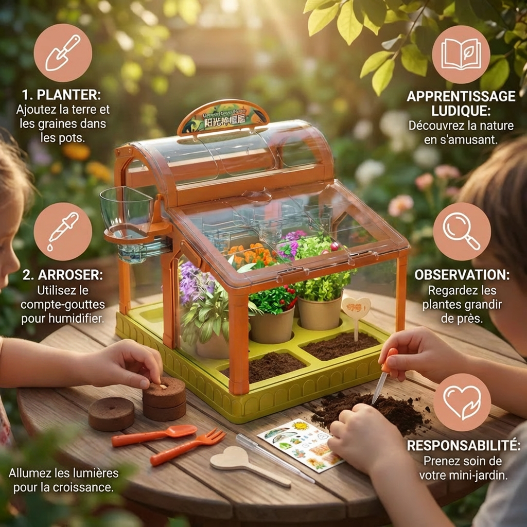 Serre LED pour enfants en acrylique – Kit de culture intérieur pour apprentissage ludique et croissance des plantes