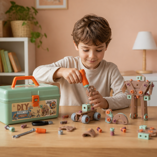 Kit d’outils pour enfants de 144 pièces avec perceuse et mallette – Kit de construction STEM Montessori