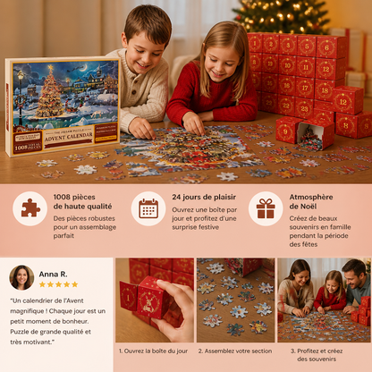 Calendrier de l’Avent Puzzle de Noël – Set de Puzzle de 1008 Pièces pour 24 Jours