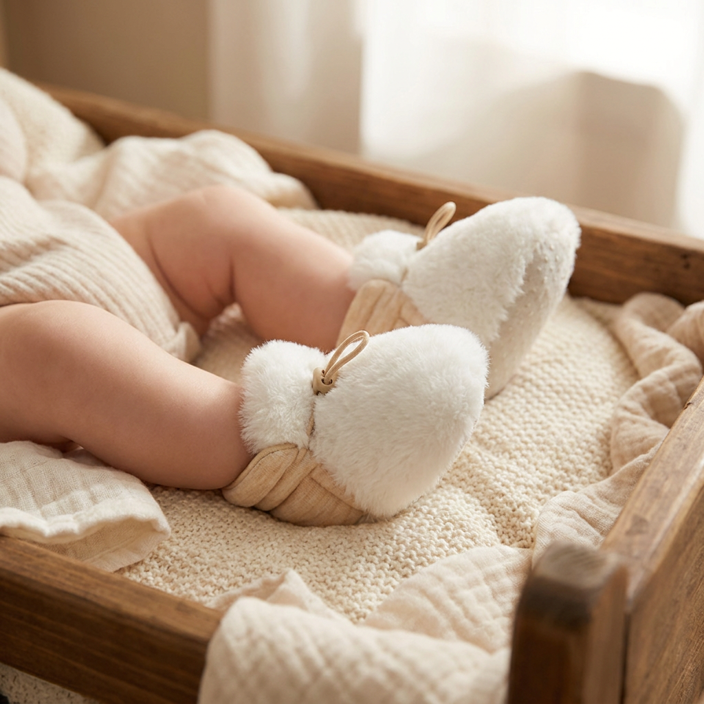 Chaussons pour Bébé Chauds et Confortables en Coton Doublés de Polaire avec Semelles Souples