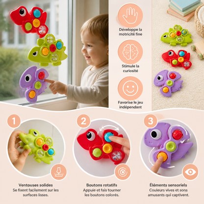 Set de 3 Toupies à Ventouse en Forme de Dinosaure pour Bébés et Jeunes Enfants
