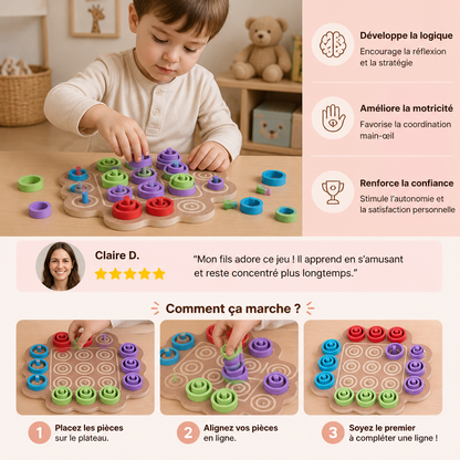 Jeu de Stratégie Éducatif en Bois de Morpion à 3 Niveaux pour Enfants