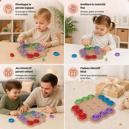 Jeu de Stratégie Éducatif en Bois de Morpion à 3 Niveaux pour Enfants