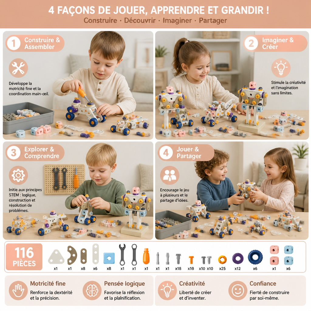 Kit de Bricolage pour Enfants avec Perceuse Électrique – Jeu de Construction STEM