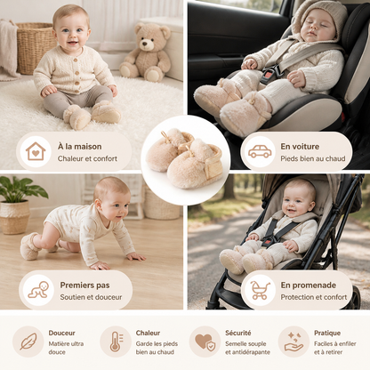 Chaussons pour Bébé Chauds et Confortables en Coton Doublés de Polaire avec Semelles Souples