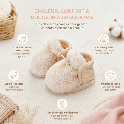Chaussons pour Bébé Chauds et Confortables en Coton Doublés de Polaire avec Semelles Souples