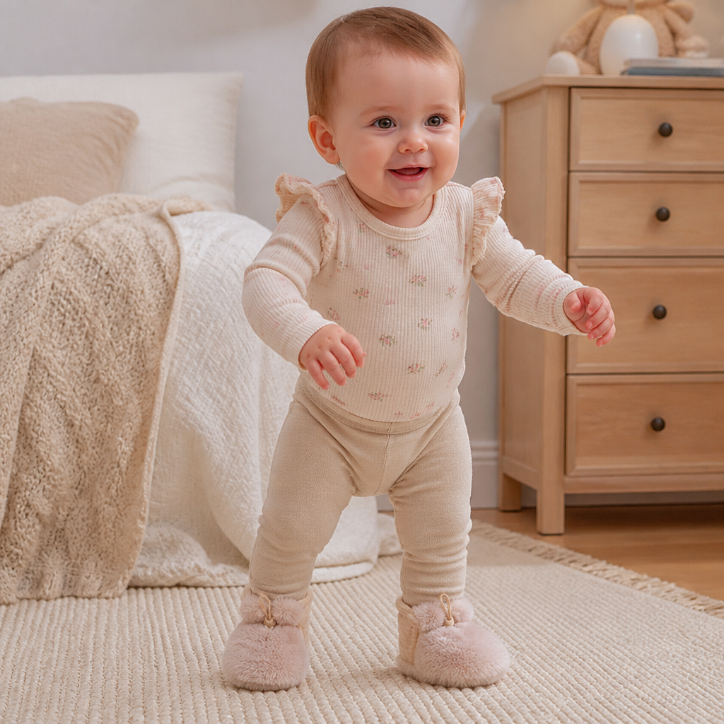 Chaussons pour Bébé Chauds et Confortables en Coton Doublés de Polaire avec Semelles Souples